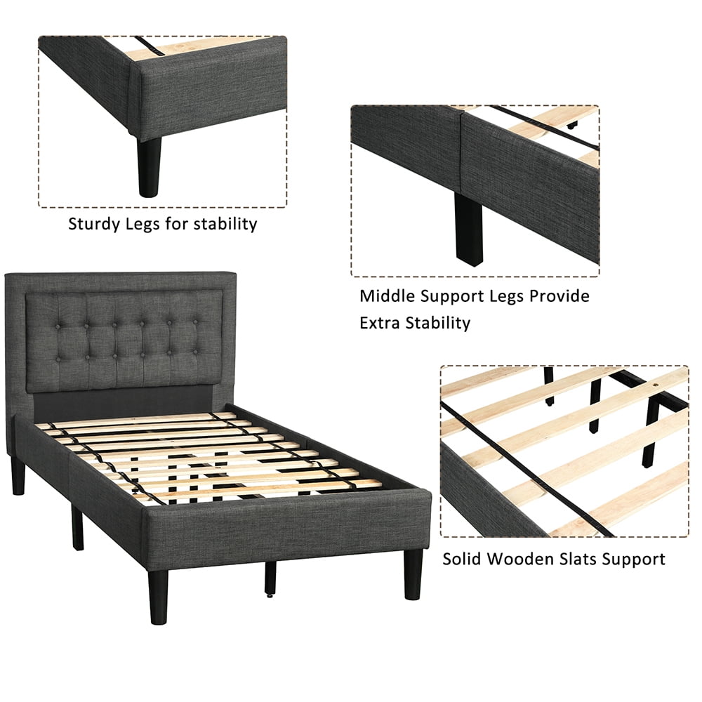 Kepooman Twin Size Upholstered Button-Tufted Panel Bed with Headboard, 83.5"L x 41.7"W x 40.2"H, Gary Kepooman Twin Size Upholstered Button-Tufted Panel Bed with Headboard, 83.5"L x 41.7"W x 40.2"H, Gary