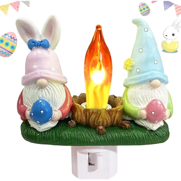 FDEEOM Gnomes Campfire Flickering Nightlight, Rabbit Night Light Plug into Wall Easter Night Light with Switch, Gnomes Decorations for Home