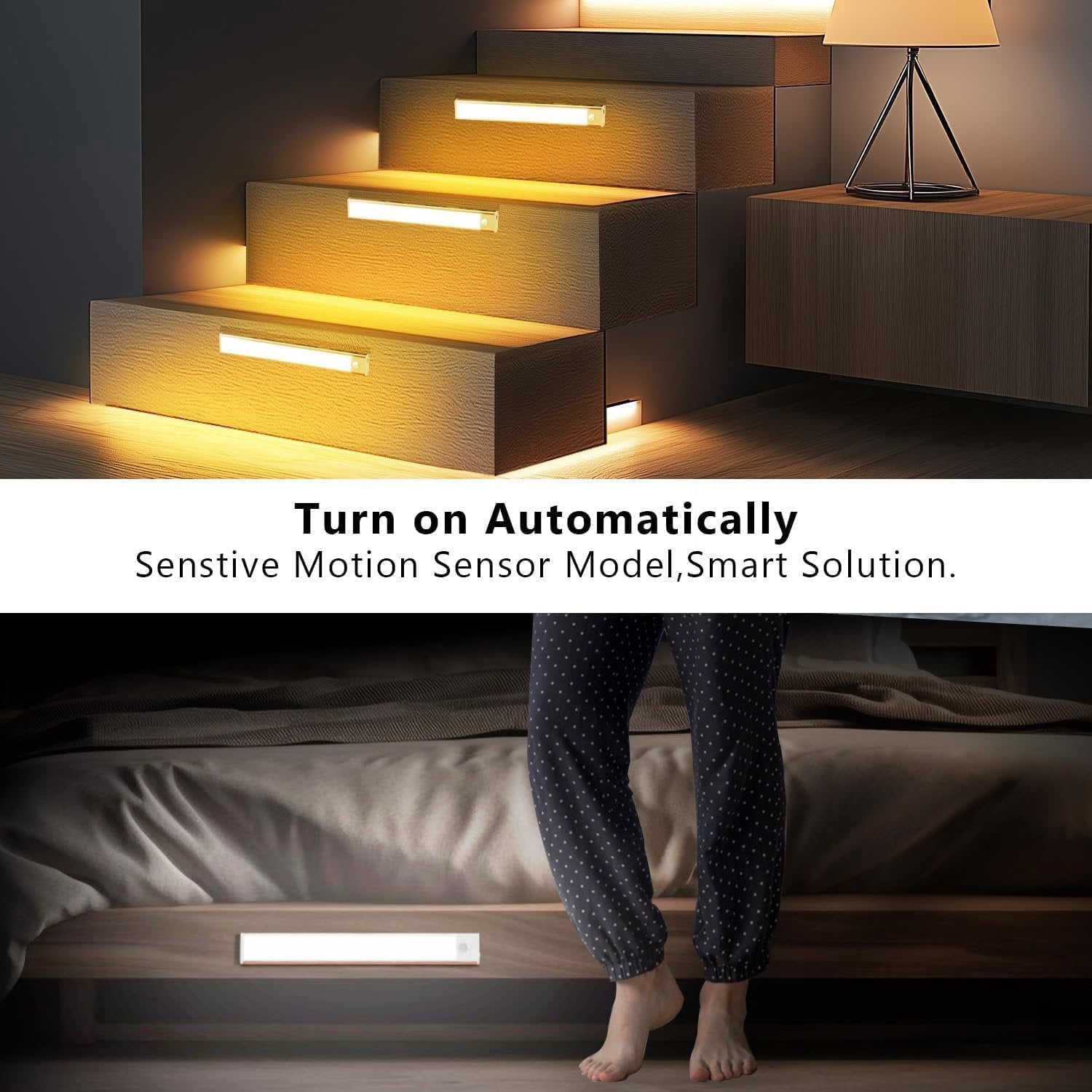 Under Cabinet Lighting, 2 Pack Under Cabinet Lights Rechargeable, Motion Sensor Light Indoor, 3 Color Temps, 5 Levels Dimmable  Closet Lights,  Under Counter Lights for Kitchen, Stairs