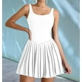 thumbnail image 3 of Womens Square Neck Tennis Dress Pleated Sleeveless Built in Shorts Golf Athletic Dress with Pockets Swan White L, 3 of 7