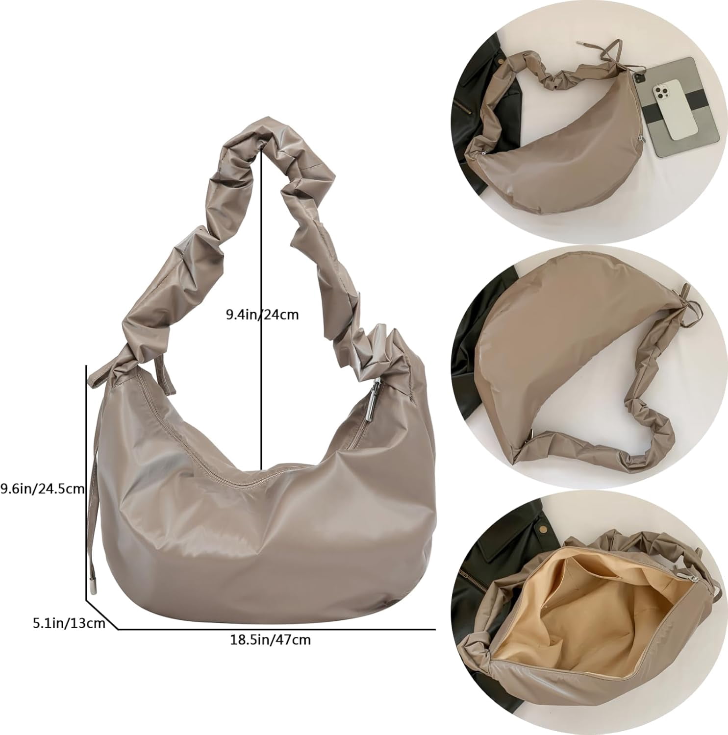 CoCoMangos Large Nylon Hobo Crossbody Bag for Women Sling Crescent Bag Trendy Shoulder Bag Casual Handbag Travel Purse