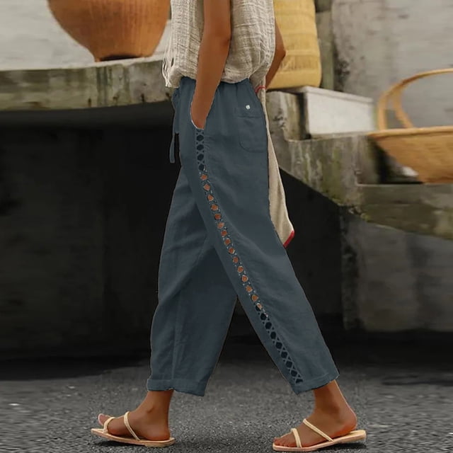 Women Casual High Waist Pants Drawstring Capri Pants With Pockets Wide Leg Cropped Pants For Women Womens plus Size Casual Pants Suits for Wedding Pant for Women Casual Rompers for Women Long Pant