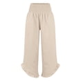 thumbnail image 6 of Linen Palazzo Pants for Women Spring Summer Smocked High Waist Wide Leg Asymmetric Ruffle Hem Flowy Beach Pants with Pockets, 6 of 6