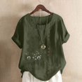 thumbnail image 1 of Hauts d'Été pour Femmes DYTTDG T-Shirt Mode Imprimé Grande Taille Col Rond Manches Courtes Blouse Décontractée Ample Hauts pour Femmes Liquidation Moins de 10 Vert Armée,TTTG, 1 of 4