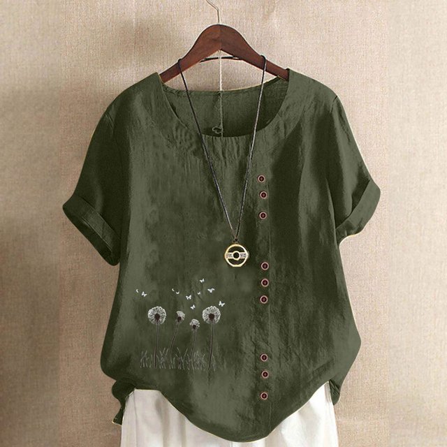 Hauts d'Été pour Femmes DYTTDG T-Shirt Mode Imprimé Grande Taille Col Rond Manches Courtes Blouse Décontractée Ample Hauts pour Femmes Liquidation Moins de 10 Vert Armée,TTTG