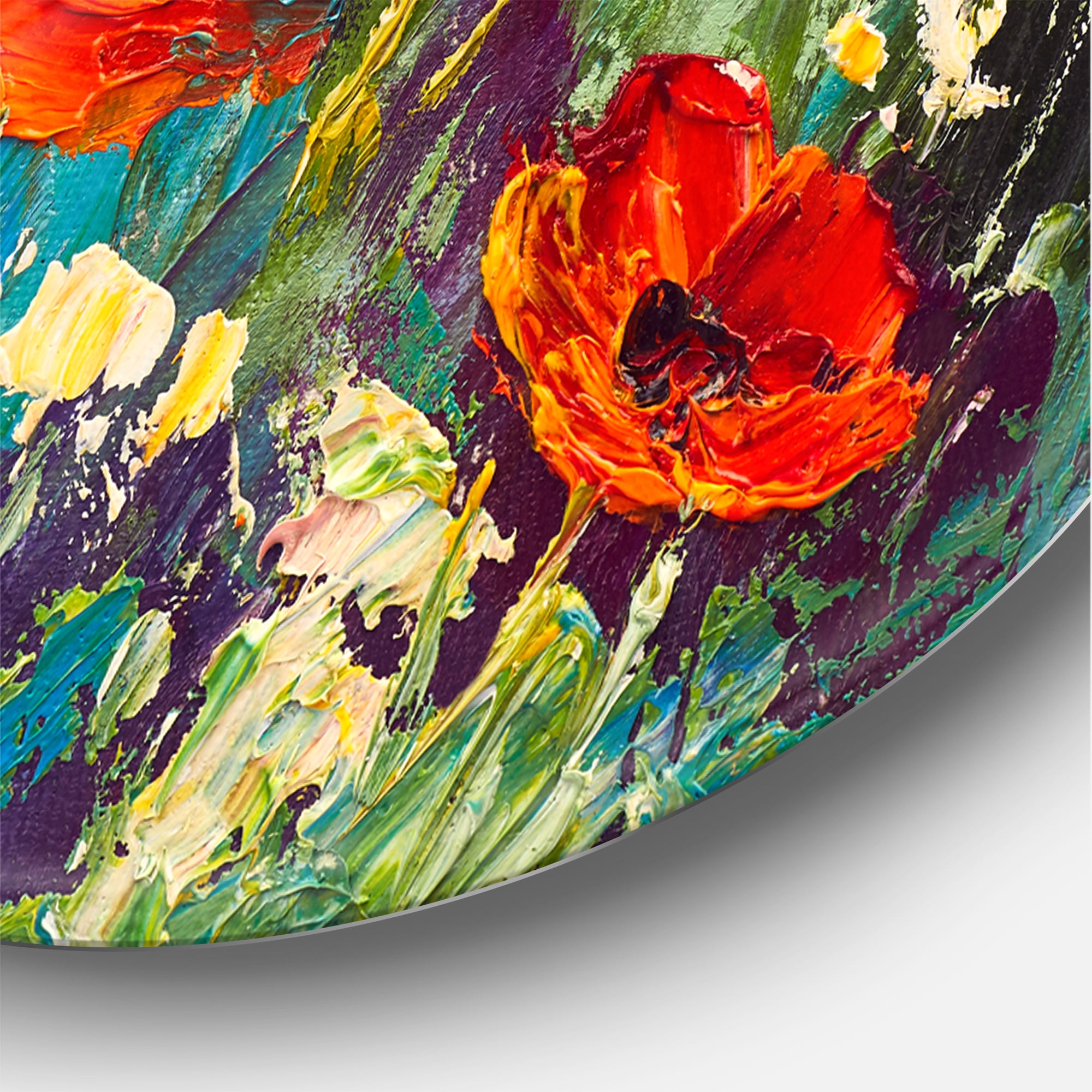 Designart 'Colorful Spring Poppies In Field' Traditional Circle Metal Wall Art 23x23 - Disc of 23