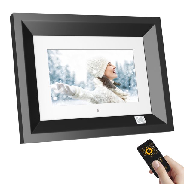 KODAK 7inch Digital Photo Frame with Remote Control, Black Solid Wood