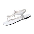 thumbnail image 2 of BRGZLK Floral Sandals for Womens Casual Fashion Summer Beach Solid Color Chic Straps Round Toe Versatile Elastic Strap Flat Sandals White 7.5, 2 of 8