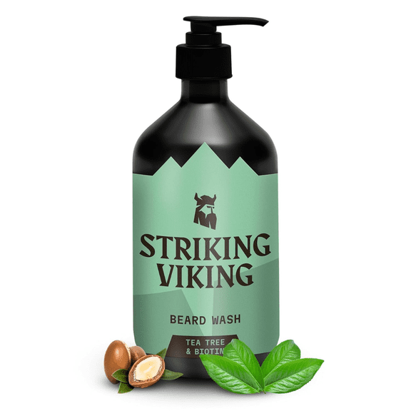 Striking Viking Beard Shampoo Beard Wash Tea Tree Oil Biotin Formula 500ml for Men