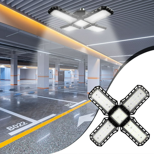 Lámpara de techo LED para garaje | Paneles ajustables deformables | 45 W/60 W/80 W | Accesorio de tienda súper brillante de 12000 lúmenes para taller de sótano de garaje | Zócalo E27 | 6500K luz
