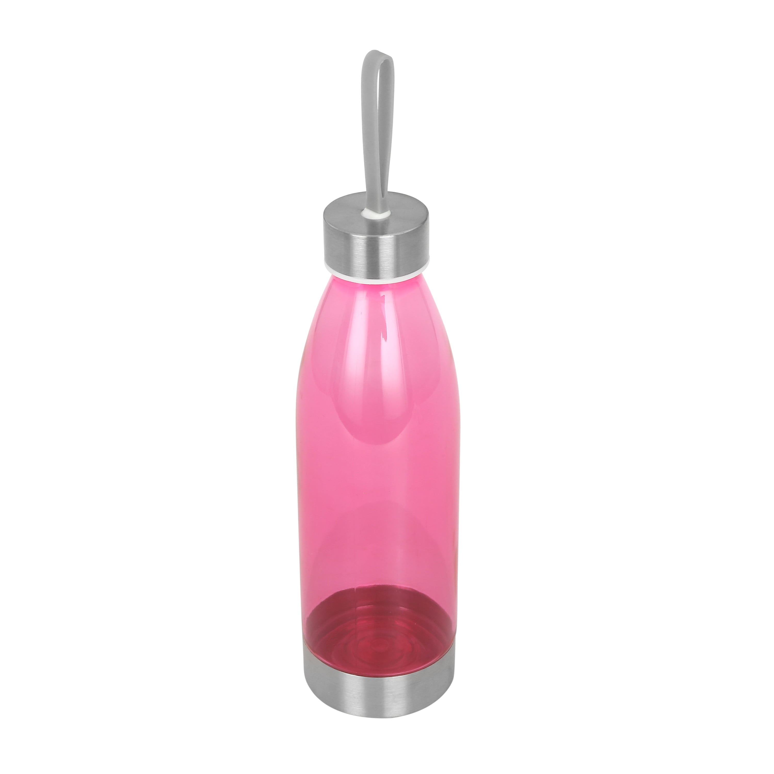 Mainstays 22 oz Pink and Silver Plastic Water Bottle with Screw Cap