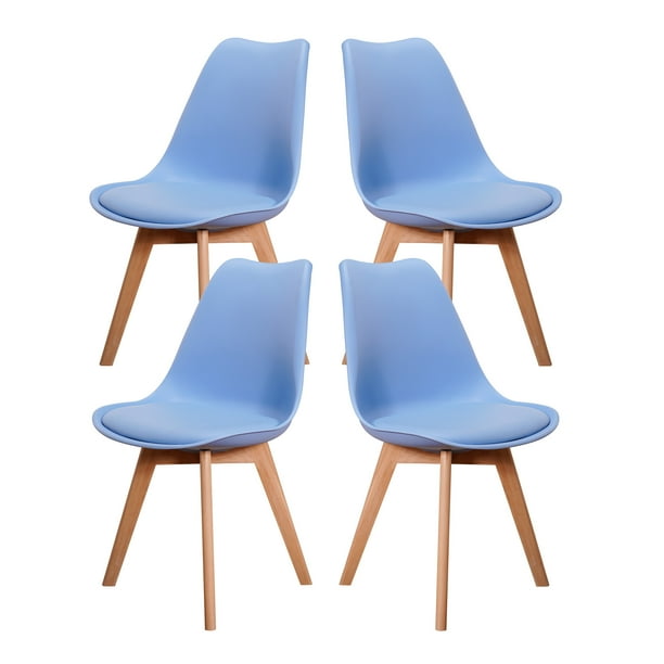 Sillas Tulip Tipo Eames Modernas Minimalistas Estructura de las Sillas en Madera con Asiento Acolchado Set de 4 Piezas Mirel Tulip Azules Mirel Tulip