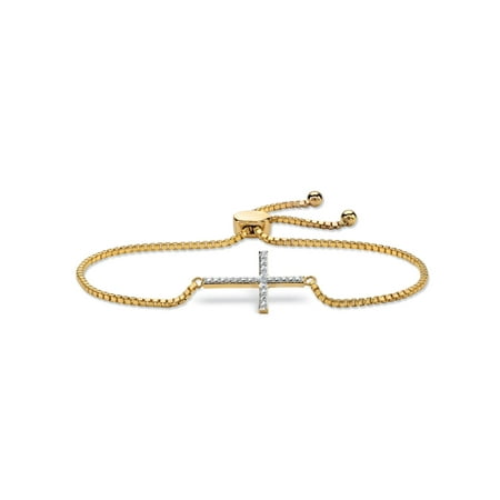 - Diamond Accent Cross Charm Adjustable Drawstring Bracelet 18k Yellow Gold-Plated 9