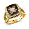 thumbnail image 2 of Gem Stone King 5.72 Ct Cushion Checkerboard Brown Smoky Quartz 18K Yellow Gold Plated Silver Ring (Size 7), 2 of 3