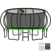 YORIN Trampoline, 15FT Trampoline for Adults and Kids, 1500LBS Trampoline with Enclosure Net, Basketball Hoop, Ladder, Wind Stakes, Outdoor Heavy-Duty Recreational Round Trampolines