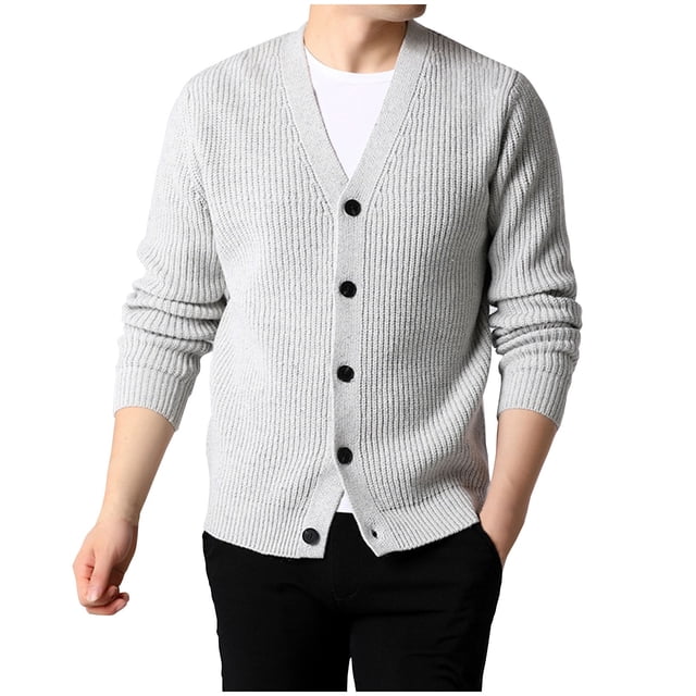 LOVZFMLL Sweaters for Men, Solid Color Acrylic V-Neck Ribbed Cardigan, Casual Classic Button Outerwear Jacket, Warm Winter Tops, Fall Clothes