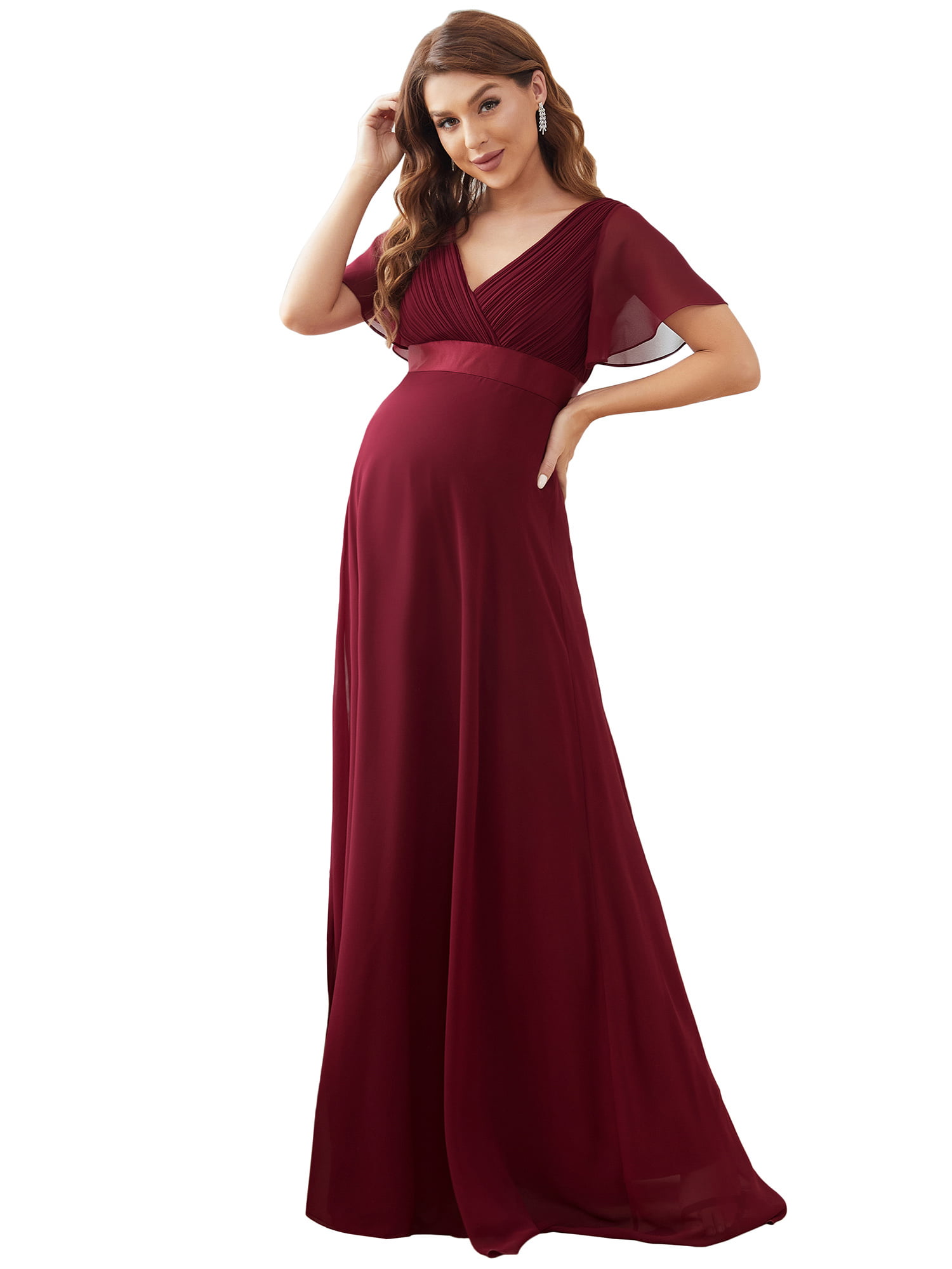 Ever-Pretty Women's Ruffles Sleeve V Neck Empire Waist A Line Floor Length Maternity Evening Dresses EY20795