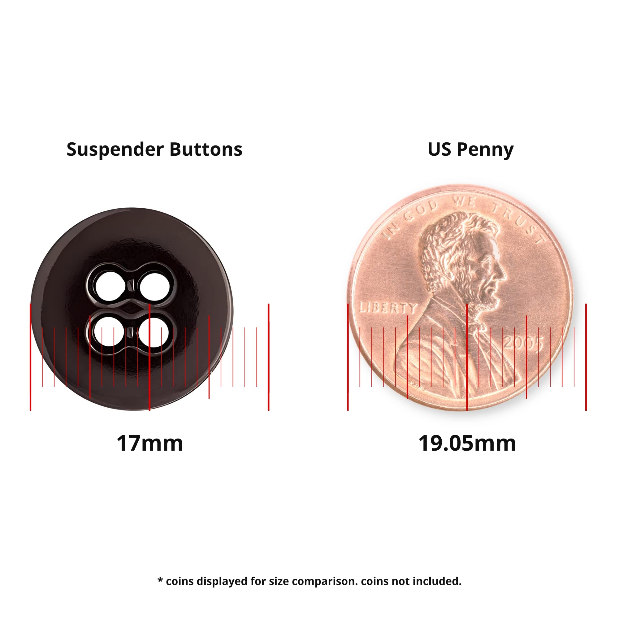 Buttonmode Suspender Brace Pant Buttons Set Includes 1-Dozen Pants Buttons Measuring 17mm (Slightly More Than 5/8 inch), Brown Dark, 12-Buttons