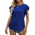 thumbnail image 2 of MOSHU Summer Blouses for Women Ruffle Sleeve Womens Tops Round Neck Casual Tshirts, 2 of 7