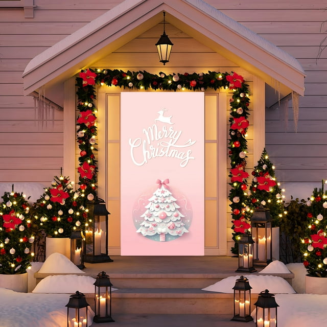 Cortina de puerta de tela con estampado de Papá Noel, decoración de puerta, cortina colgante de fibra de poliéster, decoración navideña, adornos navideños, regalos navideños