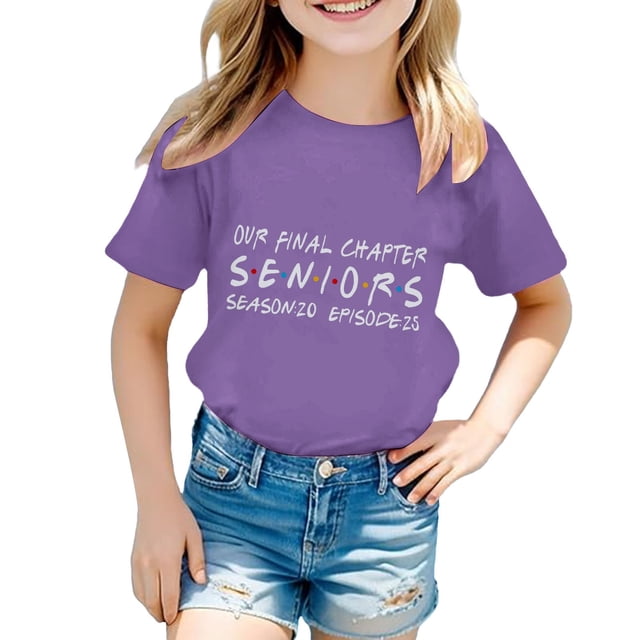 Hiiyo Little Girls Graduation T-Shirt Letter Print Short Sleeve T Shirt, Sizes 3-13