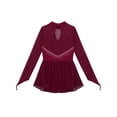 thumbnail image 6 of inhzoy Kids Girls Figure Skating Dress Mesh Long Sleeve Lyrical Ballet Dance Leotard Dress Burgundy 6, 6 of 9