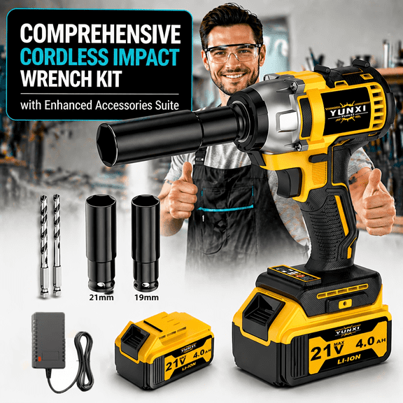 21V Cordless Impact Wrench Kit, Brushless Motor 1/2 in Drive with 1 Battery and 2 Sockets for Car Repair