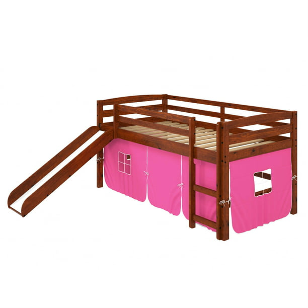Solid Pine Pink Tent Loft Bed, Loft Bed With Slide And Tent Instructions