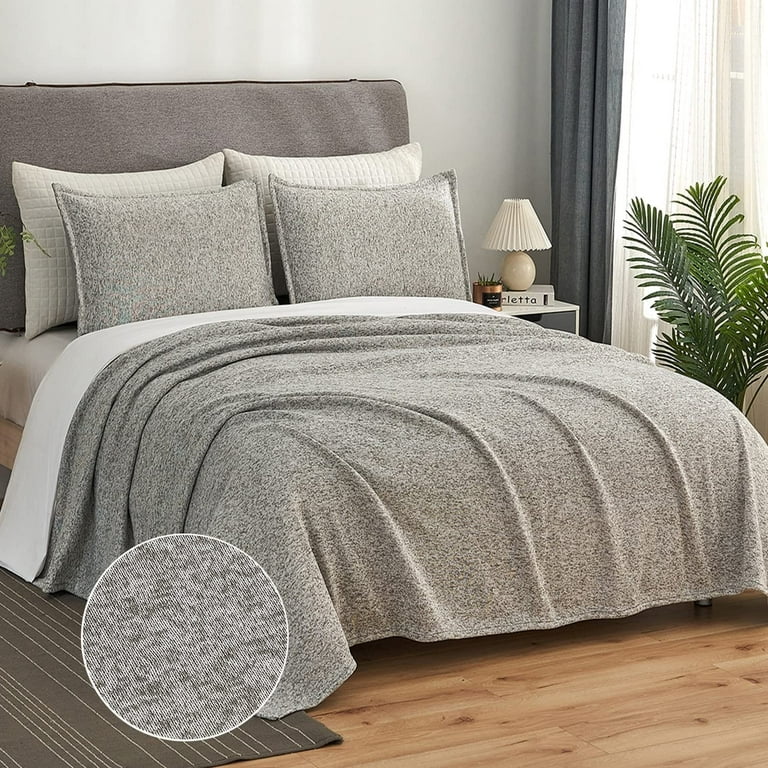 JML 3 Piece Heather Jersey Blanket Knit Blanket Black Queen