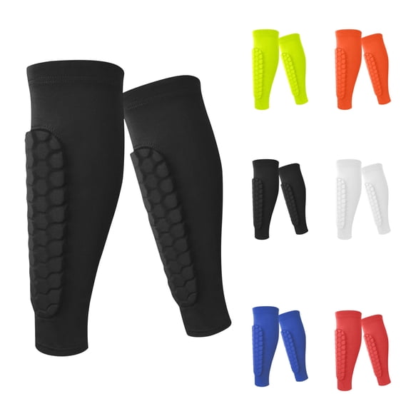 Soccer & Ski Shin Guards for Adult – Calf Compression Sleeve with Honeycomb Pads, Lightweight Protective Gear for Football & Skiing, #01 Black M