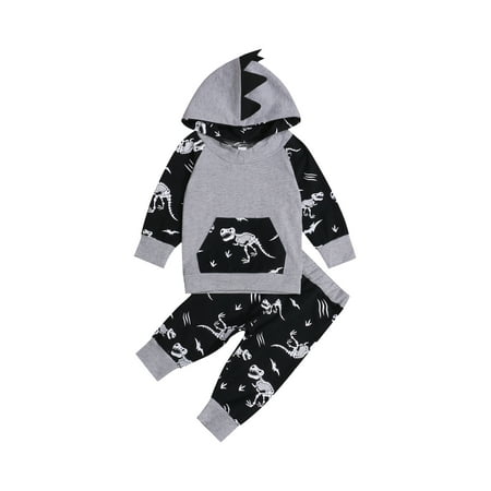 

Pudcoco Boy Sets Long Sleeve Dinosaur Printed Hoodie Elastic Waist Pants