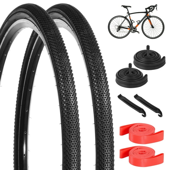 700x40C Road Bike Tire Set, Gravel Bike Tires with Inner Tubes & Rim Strips, Foldable Bicycle Tire with A/V Valve, Tire Replacement for Urban Rural Asphalt Concrete Hard Roads