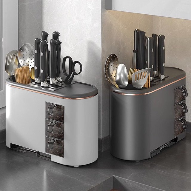 Plastic Frame Multifunctional Kitchen Shelf Organizer for Spices Cutlery and Knives 34x22x14cm Large Capacity Storage 1Pcs Gray Rkxzt