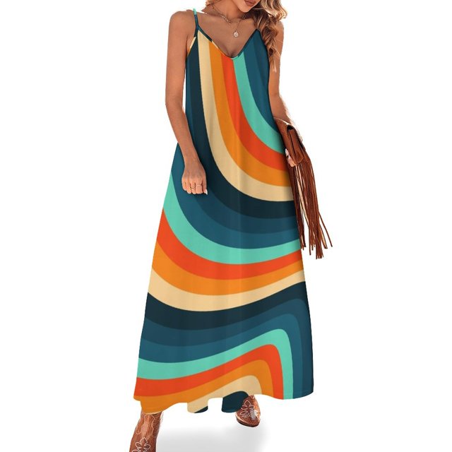Vestido retro sin mangas vintage con rayas de los años 70 Ropa de mujer Vestido para mujer