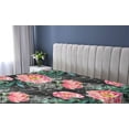 thumbnail image 5 of Ambesonne Floral Design Fitted Sheet, Watercolor Peony Art, King Size, Dark Coral Forest Green, 5 of 5