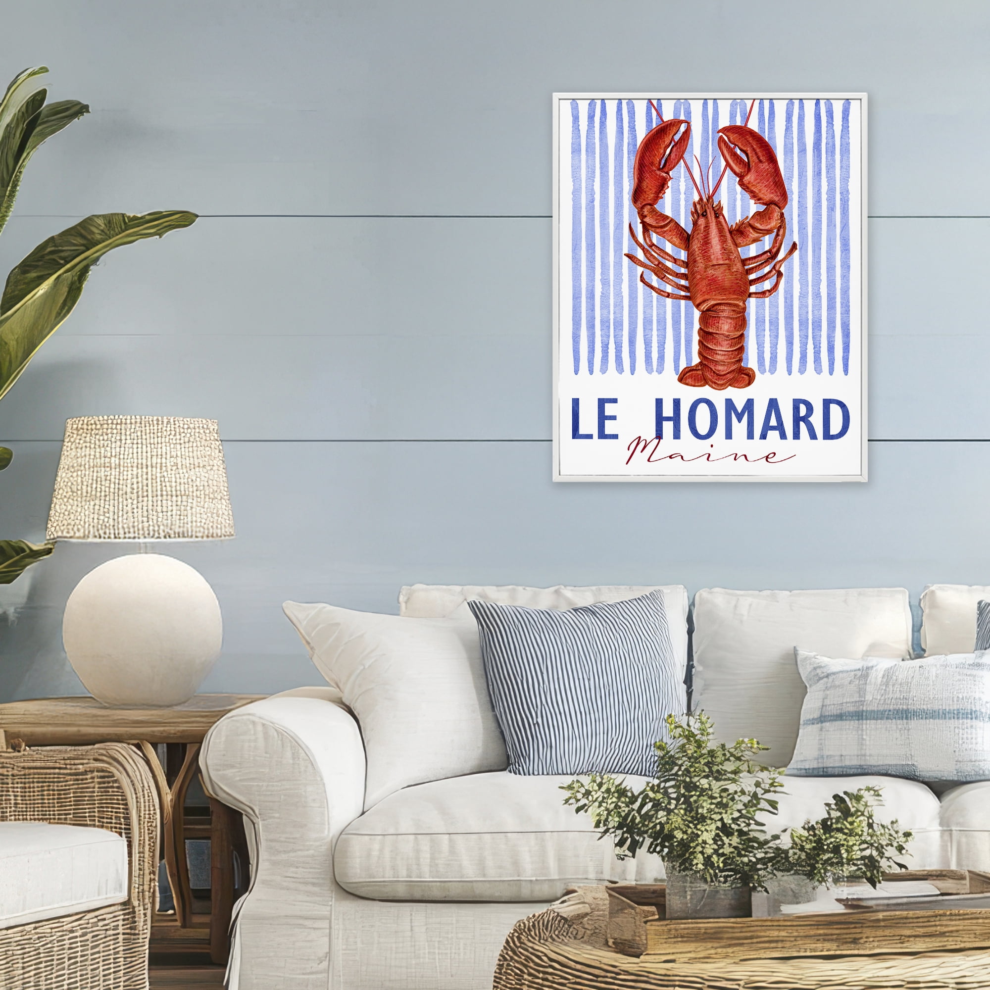 Stupell Industries Le Homard Nautical Stripes White Framed Giclee Art, design by Kim Allen