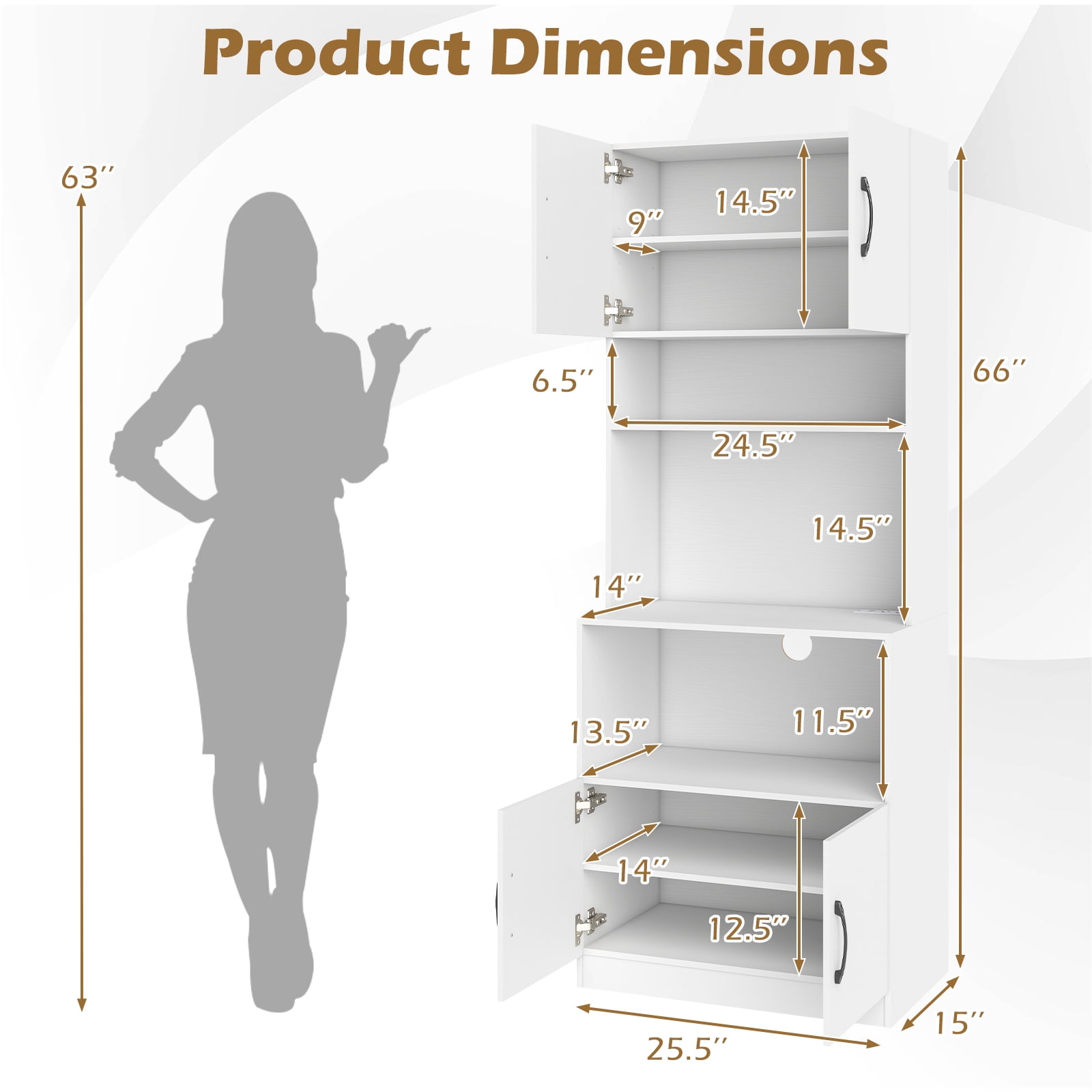 Costway Kitchen Pantry Cabinet with Charging Station, Adjustable Shelves and Doors, White