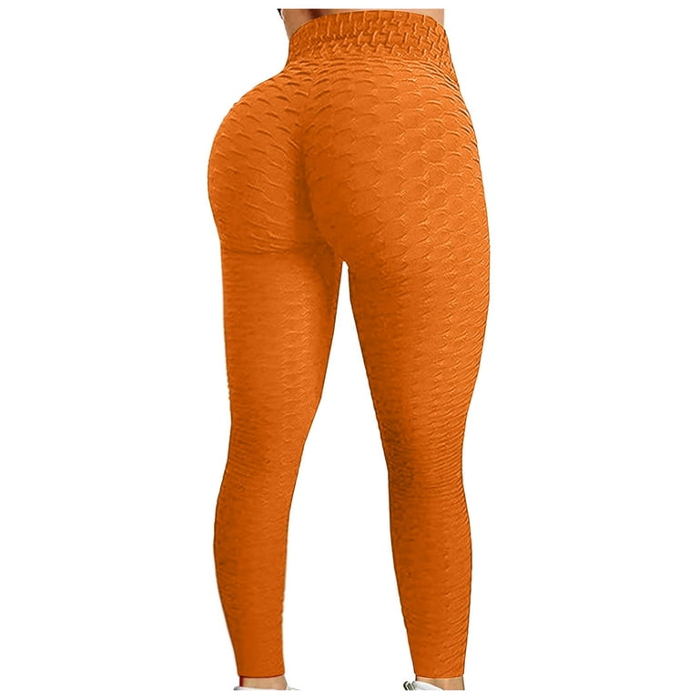 RQYYD Reduced Women's Plus Size High Waist Yoga Pants Tummy Control Workout  Ruched Butt Lifting Stretchy Leggings Textured Booty Tights(Orange,S)