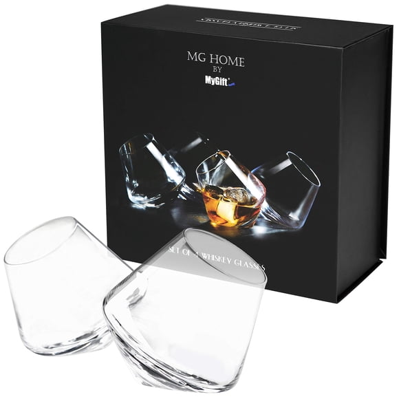 Set de 4 Vasos de Cóctel MyGift Inclinados de Cristal para Whisky 360 mL
