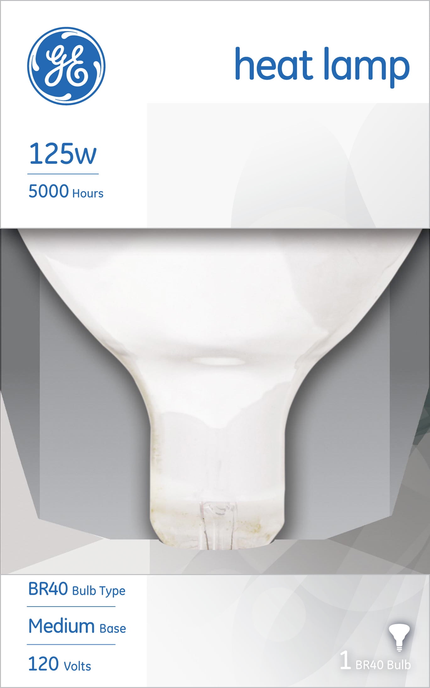 GE Incandescent Indoor Heat Lamp, Soft White, 125 Watt, E26 Base BR40 Light Bulb, 120V (1 Pack)