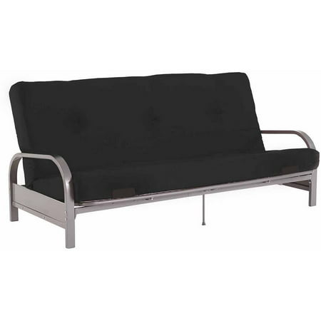 Mainstays Silver Metal Arm Futon Frame with Full Size Mattress, Multiple Colors