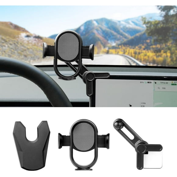 AIR-2025 Upgraded Phone Mount for Tesla Model Y/3/S/X/Cybertruck, 360 Degree Rotation Cell Phone Holder for Tesla Model Y/3/S/X/Cybertruck Accessories, Dash Car Mount Compatible with PopSockets