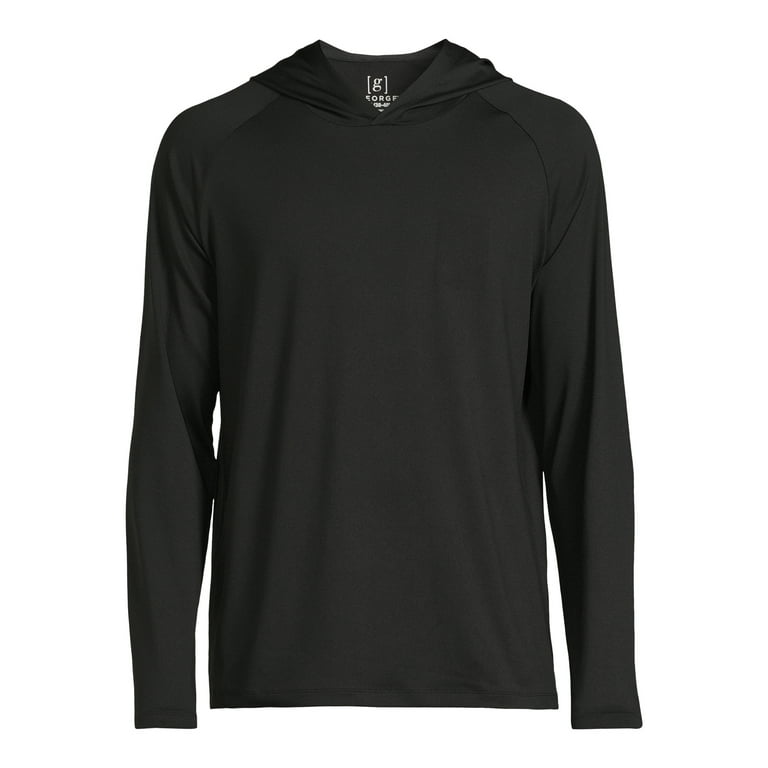 George Mens & Big Men's Hooded Long Sleeve Sun Shirt with Upf50+, Sizes S-3xl, Size: Medium, Black