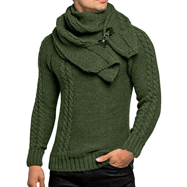 Ketyyh-chn99 Cardigan pour Homme Chandail pour Homme Automne et Hiver Col Rond Manches Longues Chandail Uni Blouse et Foulard Ensemble 2 Pcs Vert Armée,G