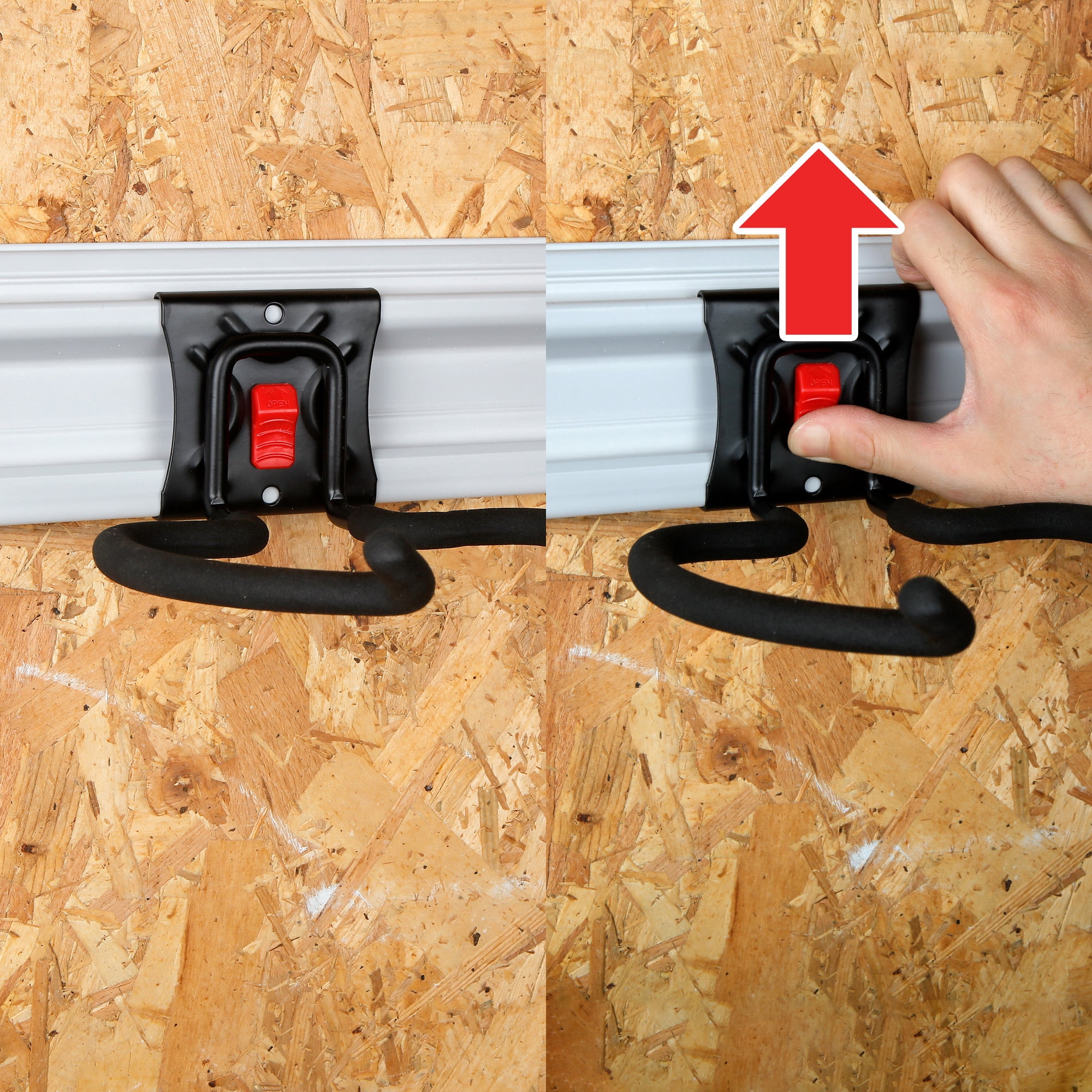 Hyper Tough Quick Release Grass Trimmer Hanger Snap Rail, Black, Steel, 0 Shelves, Garage