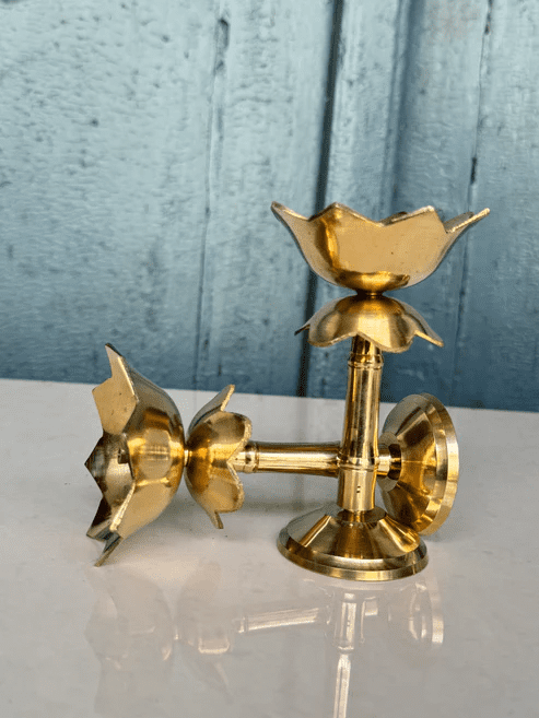 NamasteHimlayas Brass Lotus Oil Lamp Set of 2 – Traditional Diya for Meditation & Home Altar