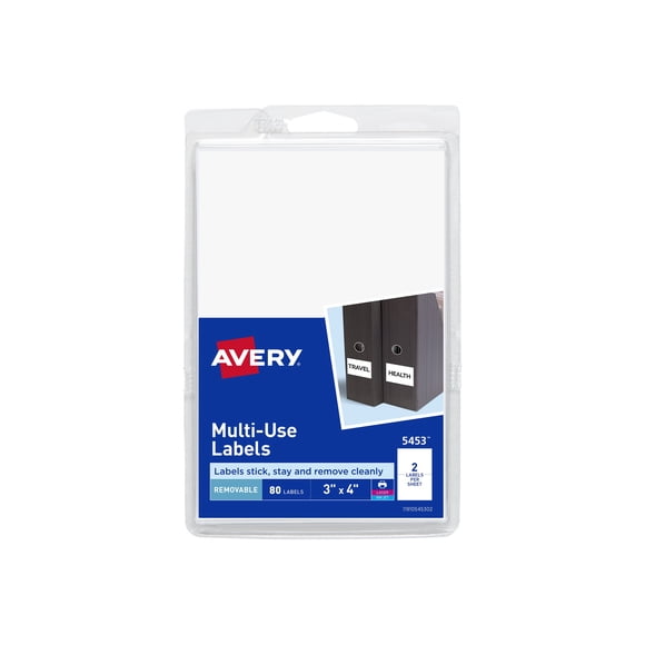 Avery Self-Adhesive Removable Labels, 3 x 4 Inches, White, 80 per Pack (5453) (AVE05453)
