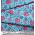 thumbnail image 2 of Soimoi Modal Satin Fabric Leaves,Periwinkle & Peony Floral Print Fabric by the Yard 42 Inch Wide, 2 of 3