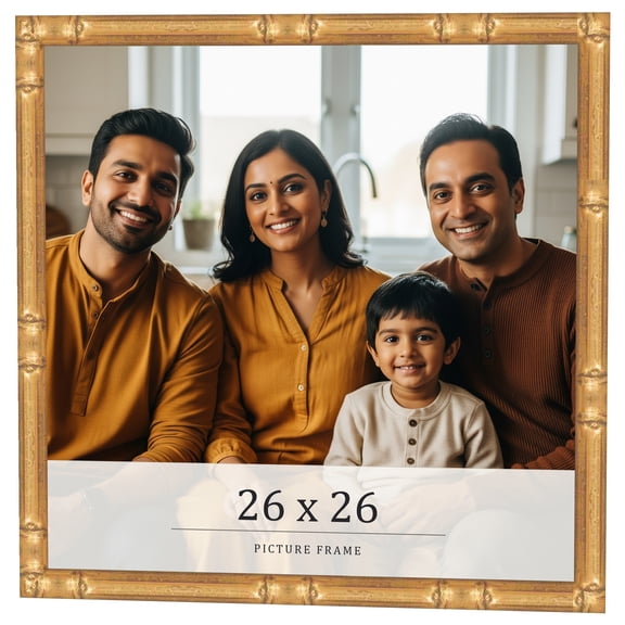 26x26 Frame Gold Bamboo Solid Wood Picture Frame | 0.75 Inch Moulding Width | Interior Frame Depth
