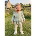 thumbnail image 4 of Cjfdfy Newborn Baby Girls Fall Romper Clothes Solid Ruffled Long Sleeve Bubble Dress Bodysuit And Bow Headband Infant Cute Jumpsuit Fall Winter Outfit 0-18 Months, 4 of 9